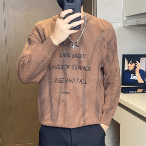 5911-特P60男士毛衣字母扎染圆领针织衫青年时尚百搭打底上衣服