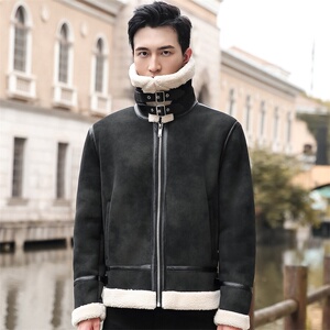 68802-P208羊羔毛外套秋冬季加厚男夹克皮毛一体机车棉服棉衣图片