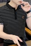 73311-P40条纹短袖t恤男潮牌夏季翻领衫新款修身百搭体恤帅气，男装T恤，电商D310B