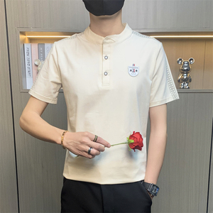 PL108-P35男士短袖t恤夏季潮牌半袖体恤休闲帅气潮流小立领POLO衫图片