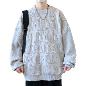 84510-P55 慵懒风毛衣男秋冬季圆领针织衫男士潮牌麻花打底衫加厚图片