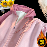 TZ991-特P105潮牌情侣卫衣男冬加绒加厚条纹连帽衫女宽松卫裤，男装卫衣，电商D310B