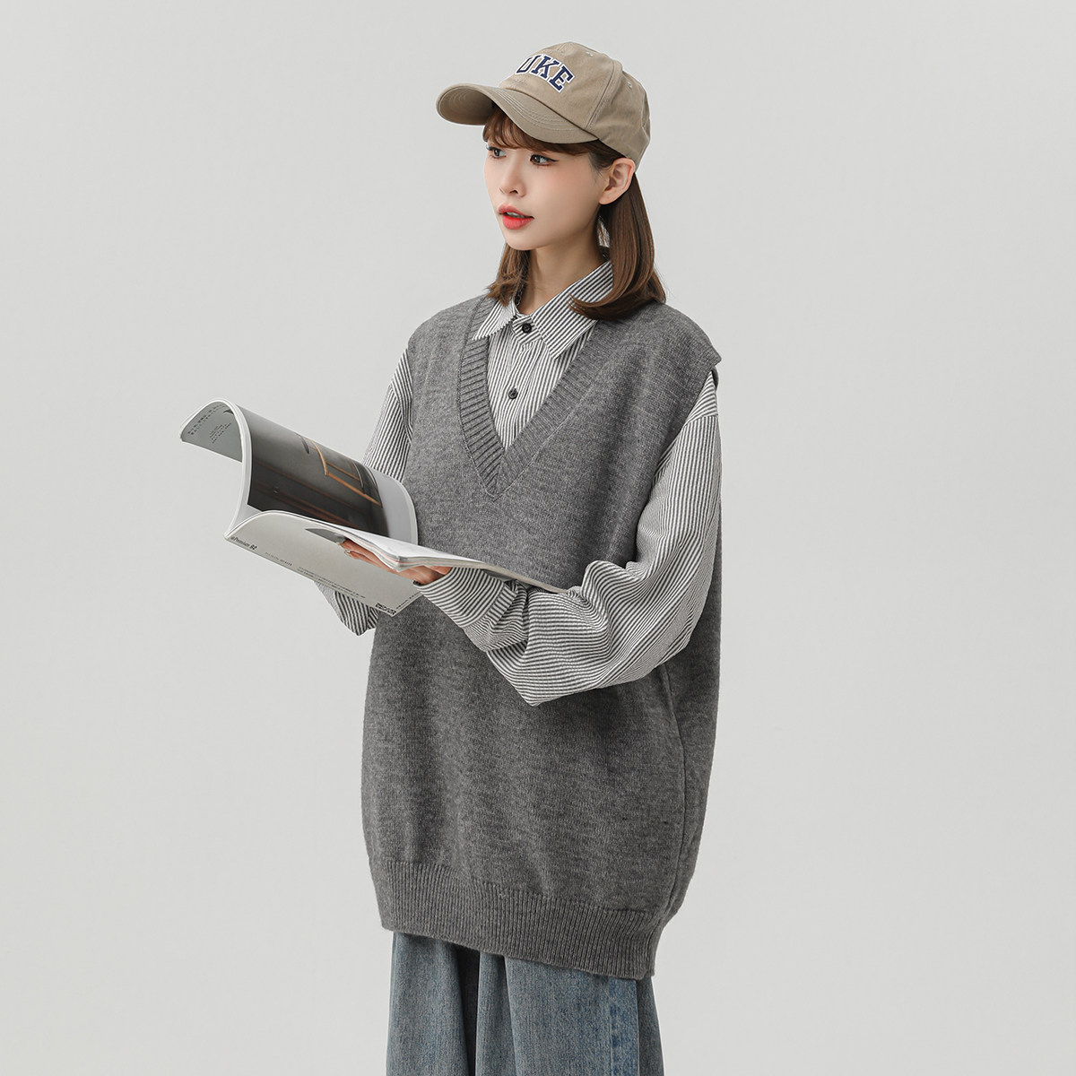 2099-P45V领dk制服马甲毛衣男慵懒高级感针织背心学院风坎肩外套,男装背心/马甲,电商D310B