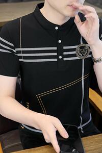 84113-P35春秋新款短袖T恤男休闲打底衫男士修身衫商务休闲图片