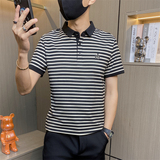 PL042-特P40撞色条纹短袖POLO衫男夏季潮流轻熟雅痞修身翻领，男装Polo衫，电商D310B