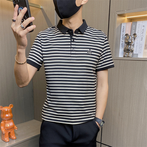 PL042-特P40撞色条纹短袖POLO衫男夏季潮流轻熟雅痞修身翻领图片