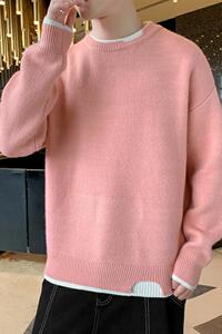76601港风宽松情侣针织衫男士潮流ins百搭休闲毛衣男图片