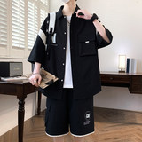 TZ24317-特P55衬衫套装男夏季宽松休闲拼接短袖男士短裤搭配，男装衬衫，电商D310B