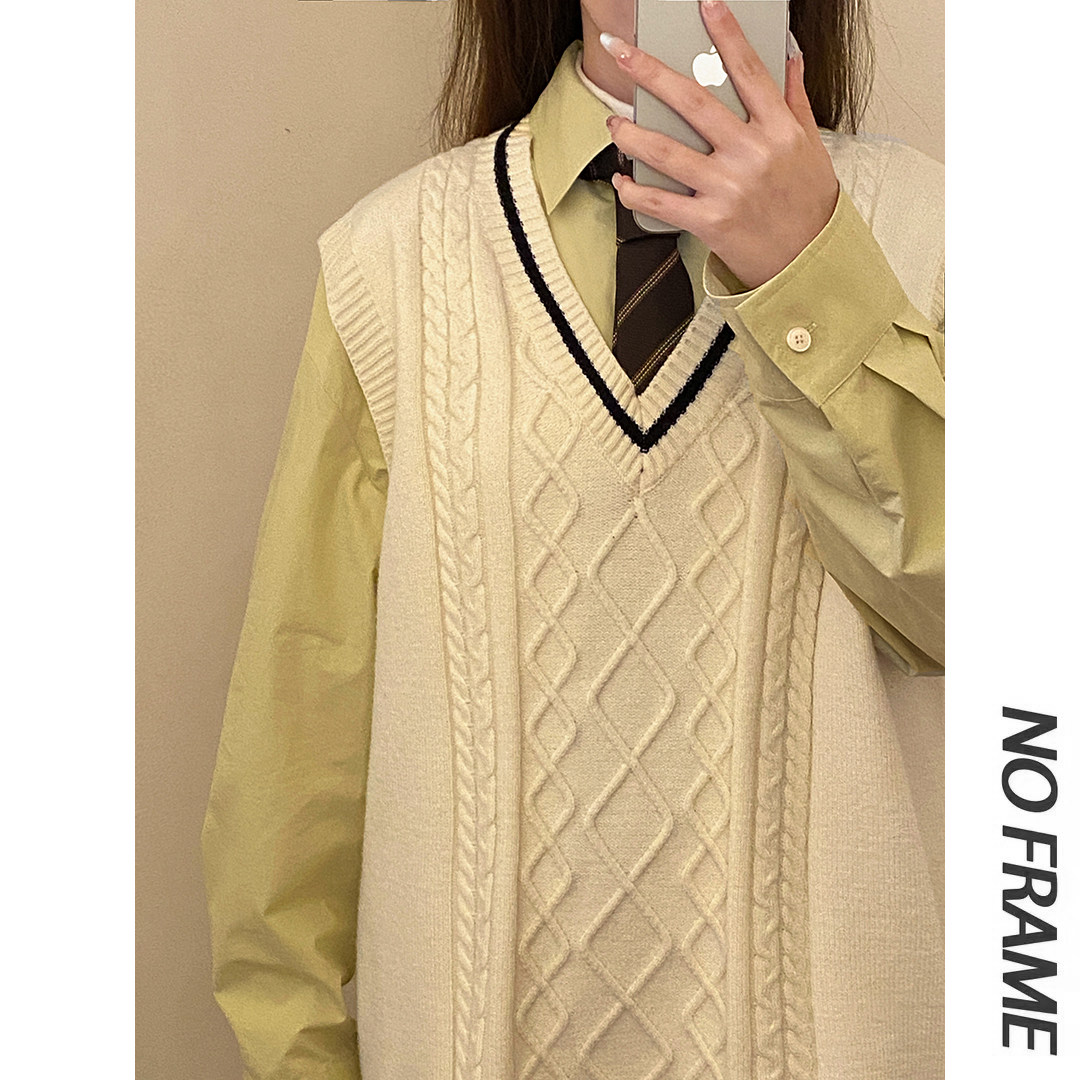 M2103-特P45男士针织背心慵懒风jk毛衣外套学院风女春秋衬衫马甲图片