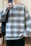 84673-P62渐变色彩色条纹圆领毛衣男秋冬季宽松慵懒风针织衫外套，男装针织衫/毛衣，电商D310B