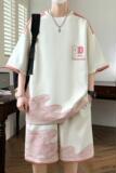 TZ24356-特P50休闲套装男运动夏季短袖两件套港风上衣短裤，男装休闲套装，电商D310B