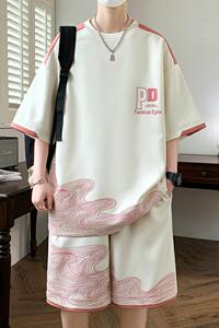 TZ24356-特P50休闲套装男运动夏季短袖两件套港风上衣短裤图片