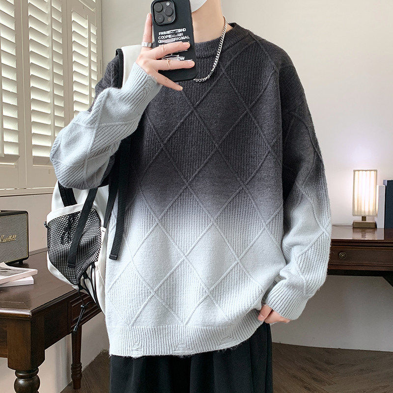 84786-特P70渐变色毛衣男士圆领潮流提花线衣服针织打底衫男款,男装针织衫/毛衣,电商D310B