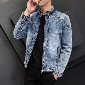 JK1823-P100牛仔外套男春秋款复古水洗做旧夹克潮牌美式高级感,初中女生穿搭秋季裤子图片