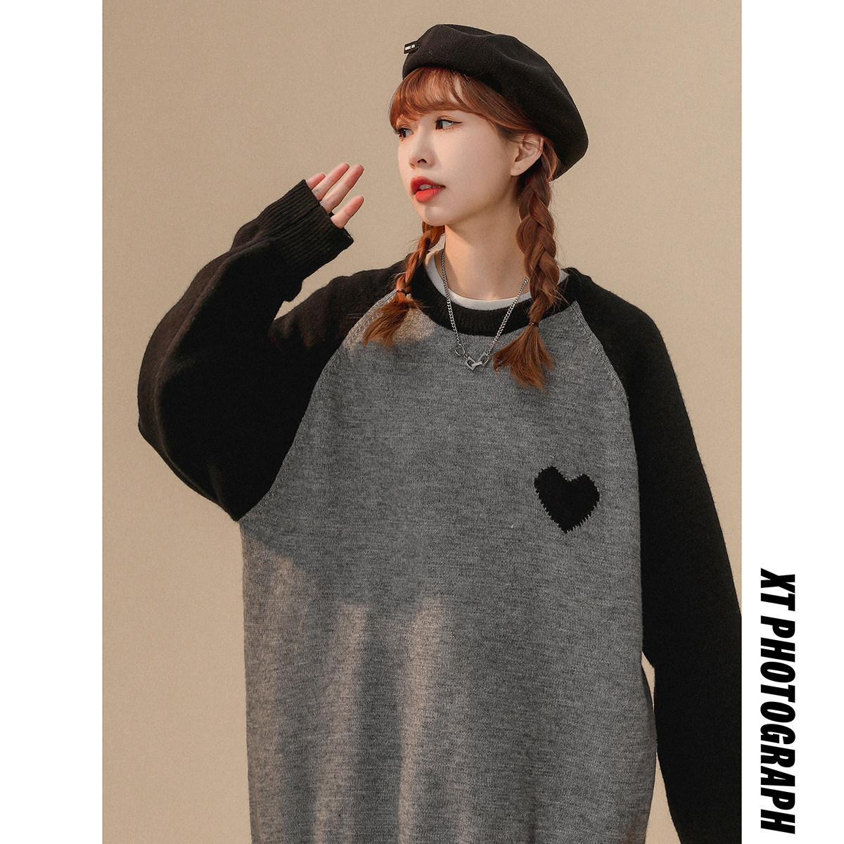 M815-特P40情侣毛衣男秋冬新款日系复古宽松休闲圆领针织衫港，男装针织衫/毛衣，电商D310B