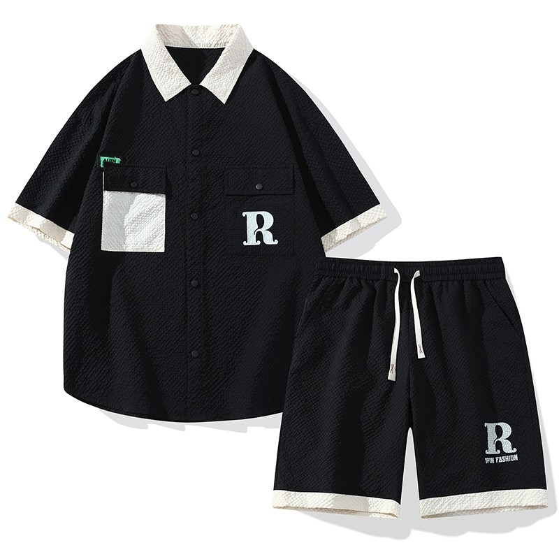 TZ24310-特P55夏季短袖衬衫男套装休闲两件套,男装衬衫,电商D310B