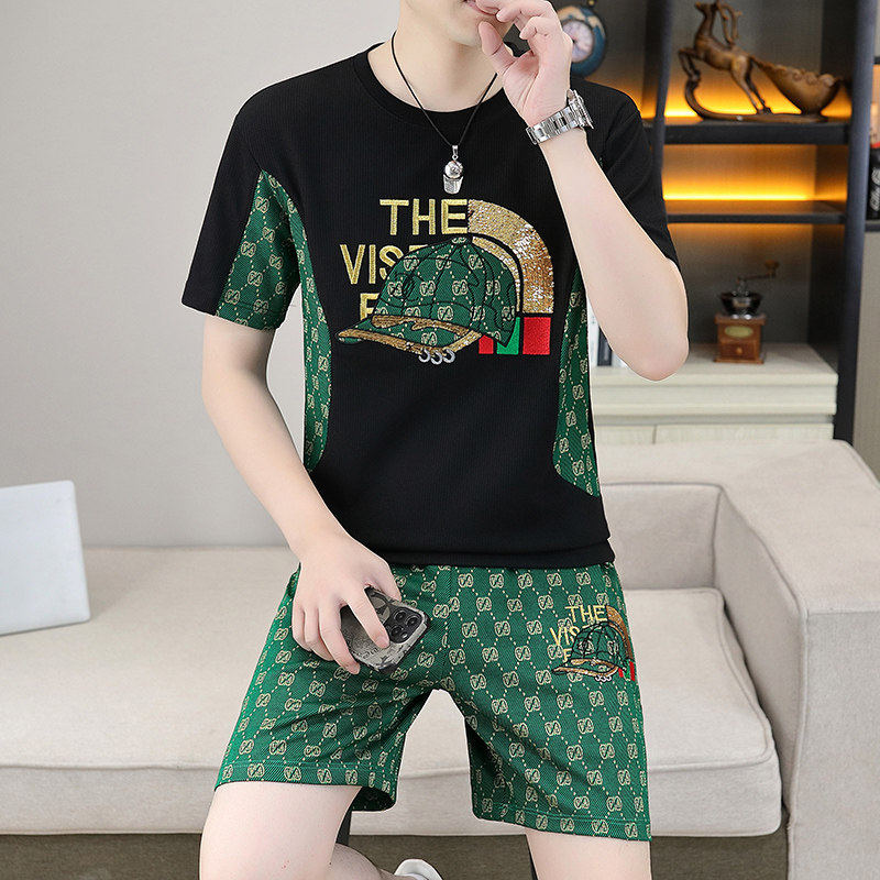 83666-P65男士夏季套装短袖t恤短裤穿搭一整套夏天薄款潮牌休闲图片