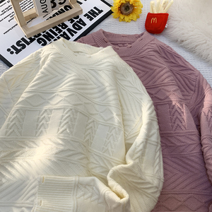 M3020-特P68破洞毛衣男士冬季新款麻花毛线衣圆领慵懒百搭宽松图片
