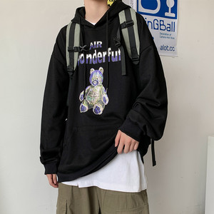 8558宽松连帽卫衣男胖子大码休闲帽衫ins港风春秋季炸街印花