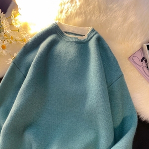 Y601撞色圆领毛衣男秋冬宽松生套头针织衫图片