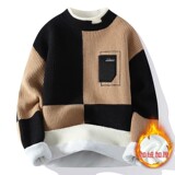 83930加绒-P65男士加绒毛衣潮流宽松加厚保暖打底线衣服针织衫男，男装针织衫/毛衣，电商D310B