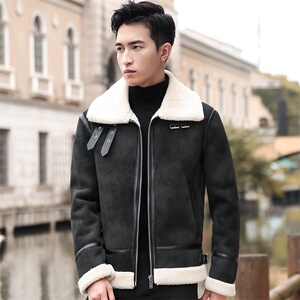 68802-P208羊羔毛外套秋冬季加厚男夹克皮毛一体机车棉服棉衣图片