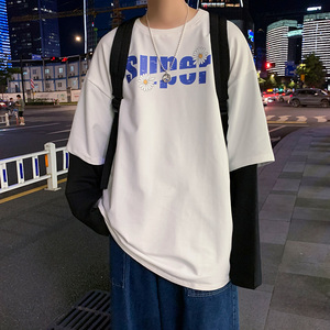 8560港风ins男潮牌宽松外穿假两件卫衣潮流秋季长袖t恤图片