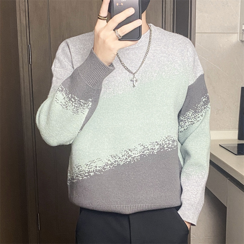 M8305-特P55渐变圆领毛衣男女同款秋冬季慵懒套头初秋针织衫,男装针织衫/毛衣,电商D310B