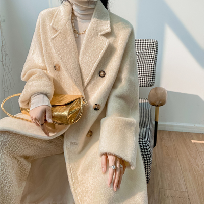 羊驼绒中长款双排扣大衣同质优价