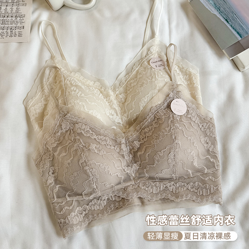 法式蕾丝性感纯欲内衣美背2025新款爆款白色夏薄款细肩带女士文胸