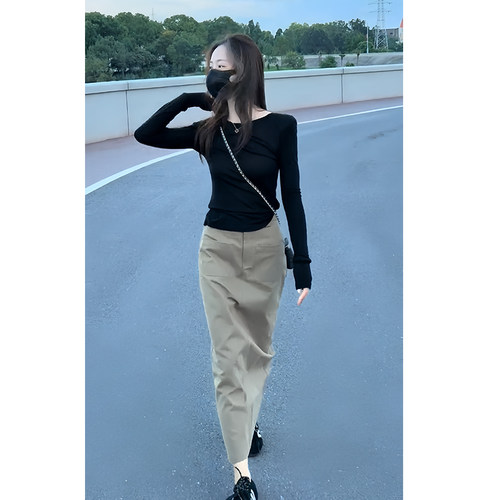 长袖T恤百搭休闲半身裙两件套