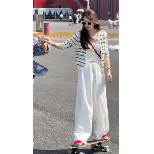 韩系条纹针织防晒开衫女夏套装