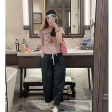 夏日绝美俏皮小套装韩系甜美草莓印花短袖T恤百搭工装裤两件套女