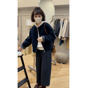 巨好看的冬装一整套韩系高级感毛呢短款气质小香风外套直筒裤套装