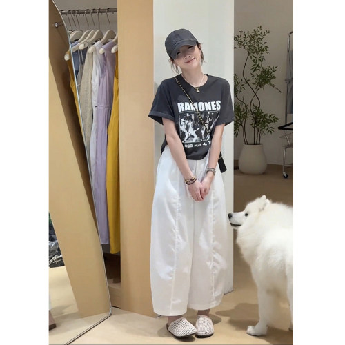 夏季新款印花短袖T恤阔腿裤套装