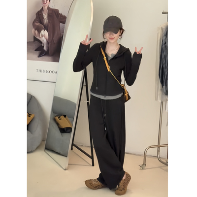 极简风休闲连帽卫衣阔腿裤两件套