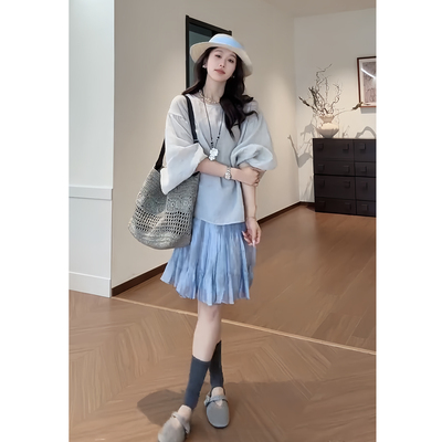 夏季女宽松显瘦短袖半身裙两件套