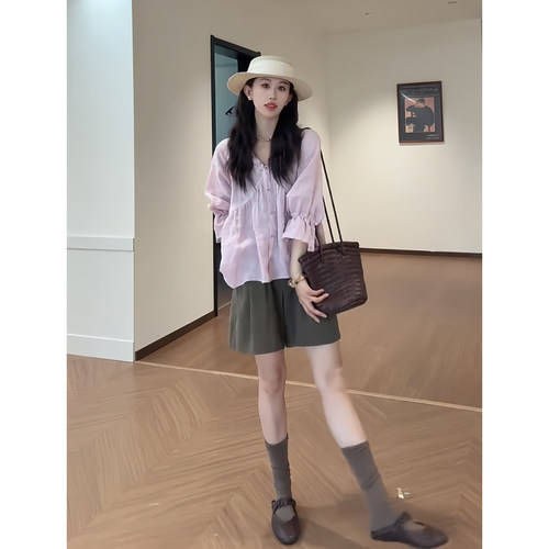 夏季法式V领防晒显瘦女套装