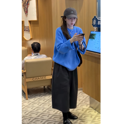 圆领针织衫减龄时尚阔腿裤套装