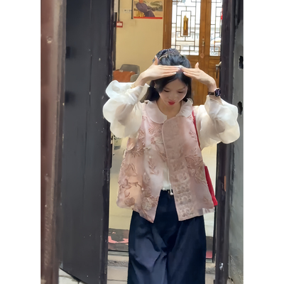 早春新中式刺绣马甲显瘦套装