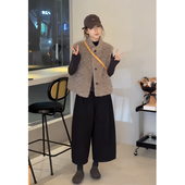 冬季 两件套 阔腿裤 一整套穿搭高级感韩系毛绒马甲套装 背心外套时尚