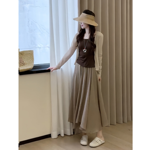 松弛感慵懒风套装女夏季防晒开衫吊带高腰半身裙三件套