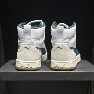 Puma彪马秋冬高帮运动休闲鞋男子通用系带板鞋米白绿潮鞋反绒皮
