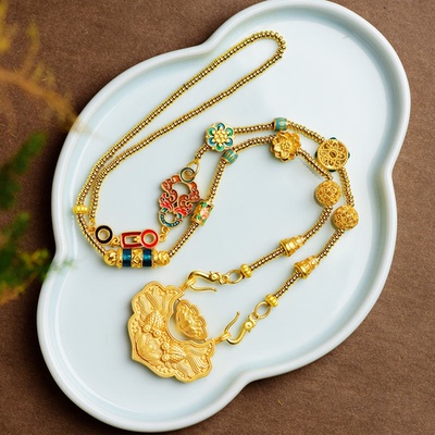 沙金祥云双凤双钩链古法精美礼品项坠复古气质首饰高保色