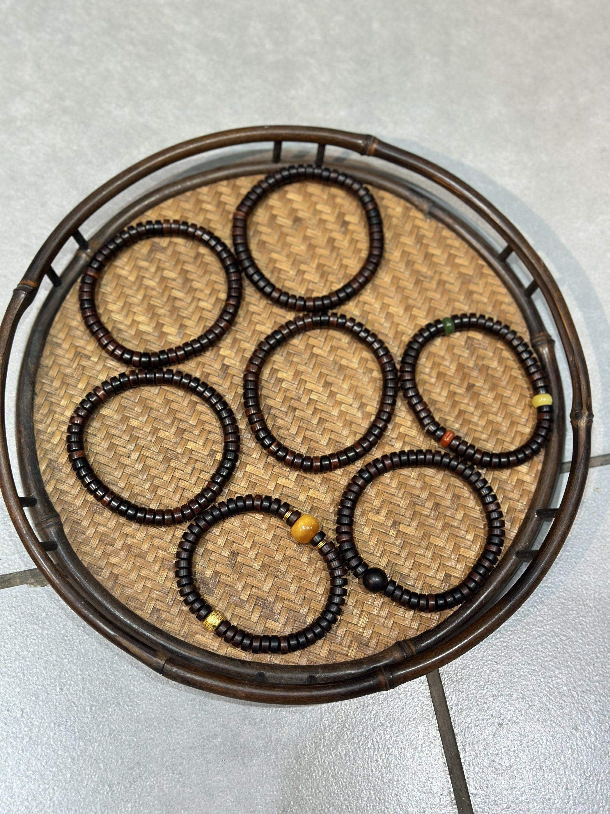 海南黄花梨紫油梨老料手串男女款文玩手链海黄手串4x7药片珠DIY