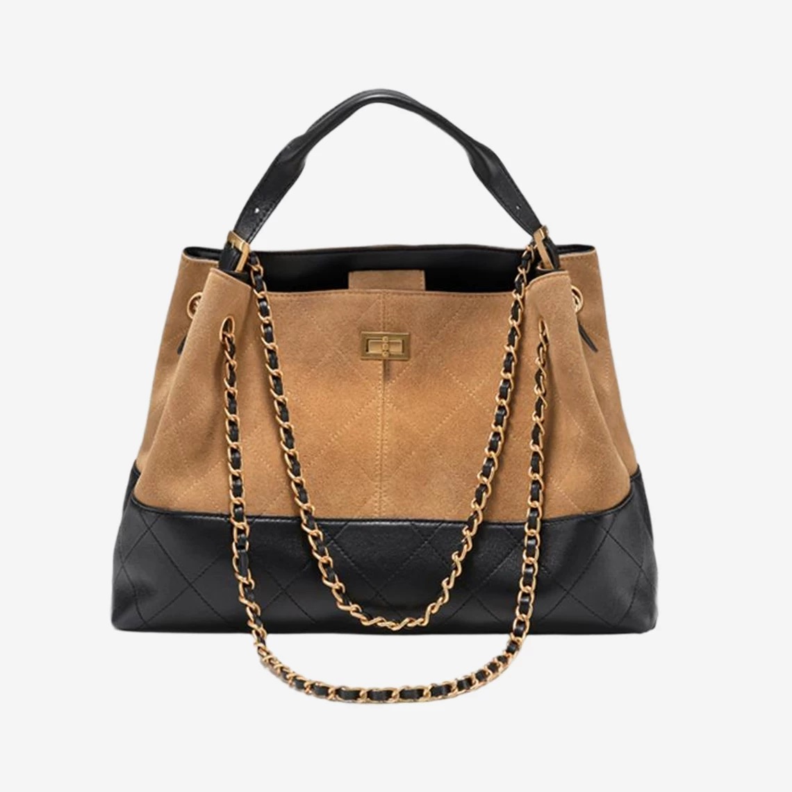 小香风牛皮真皮菱格托特包女大容量水桶包高级感百搭链条腋下包