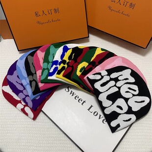 美式复古冷帽毛线帽秋冬防寒保暖针织豆豆帽欧美潮流字母情侣帽子