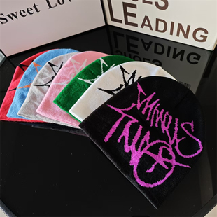 Minus two冷帽毛线帽针织帽豆豆帽 涂鸦美式街头滑板街舞男女情侣