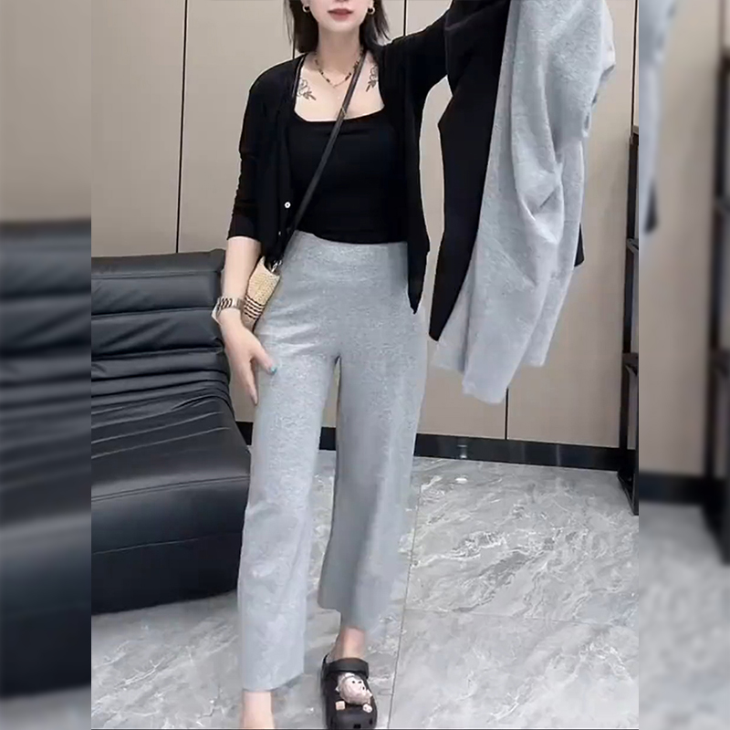 灰色运动休闲裤女2025夏季薄款大码胖mm梨形身材宽松显瘦九分卫裤