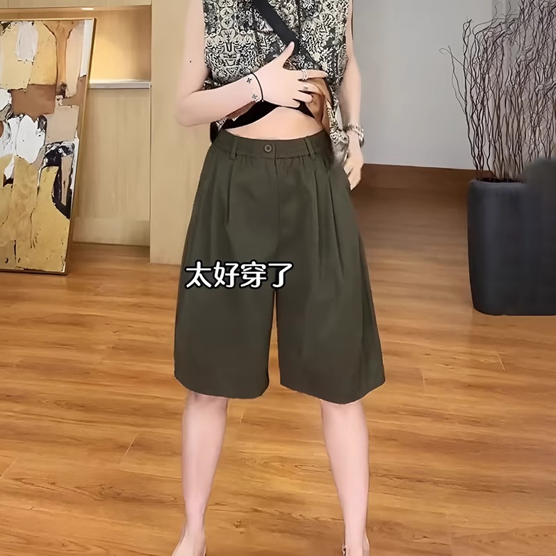 欧货捏褶西装短裤女夏季薄款大码梨形身材宽松显瘦a字阔腿五分裤